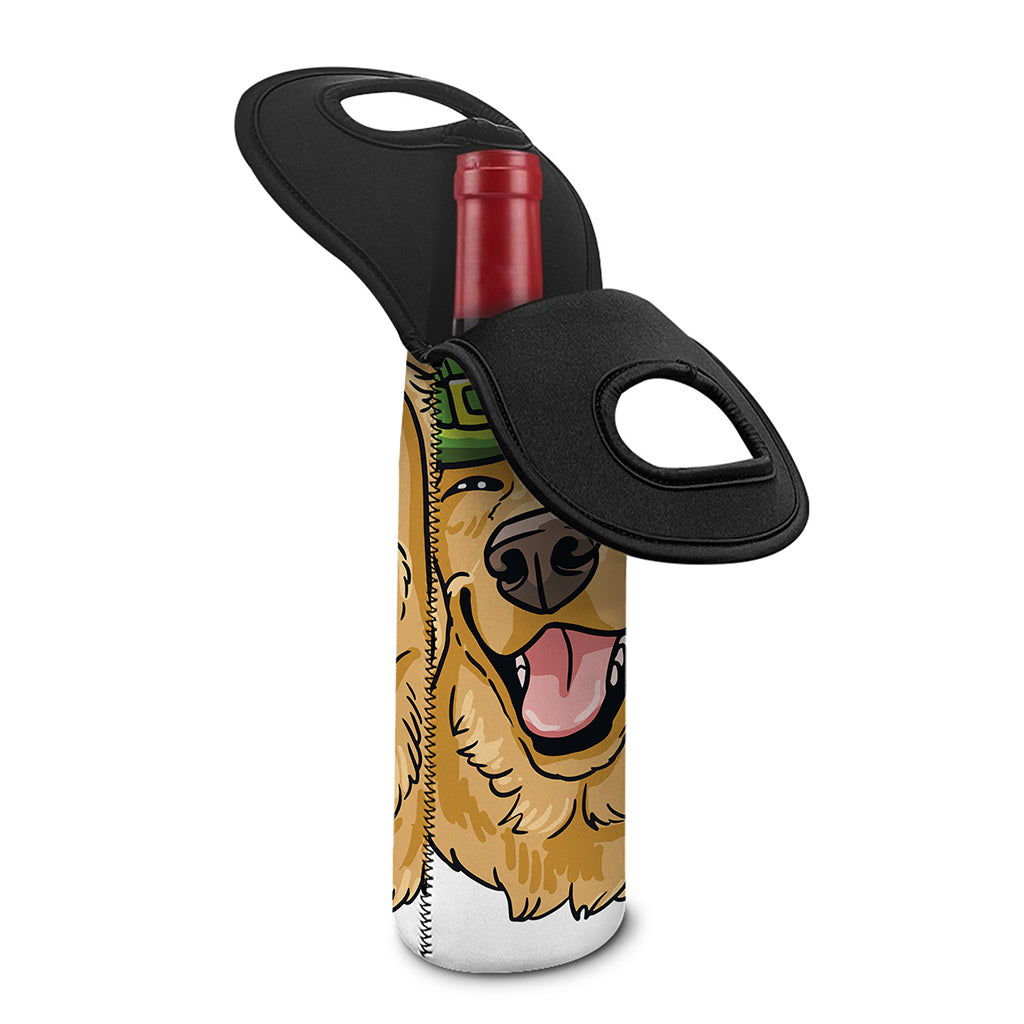 Patrick's Day Golden Retriever Print Single Neoprene Wine Tote