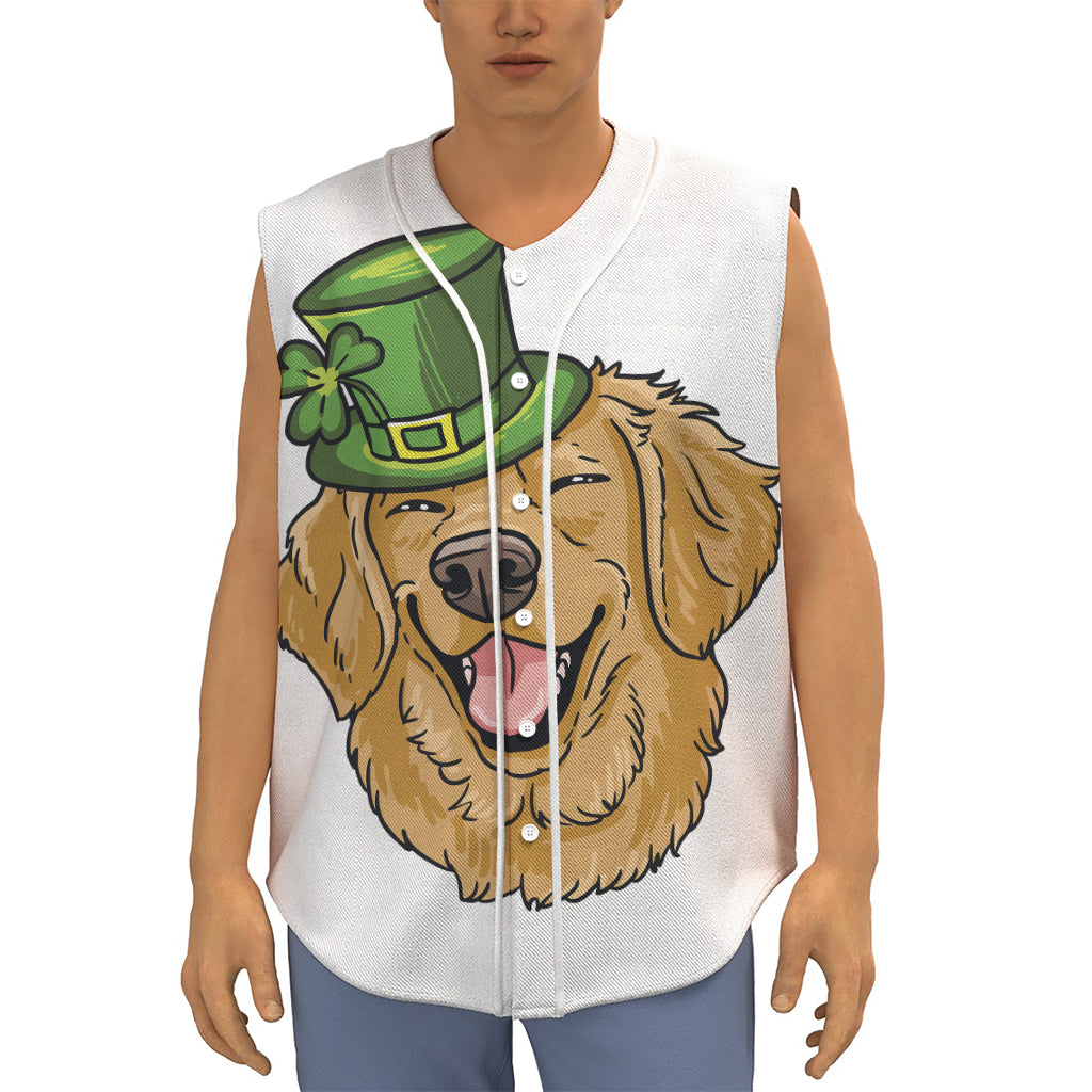 Patrick's Day Golden Retriever Print Sleeveless Baseball Jersey