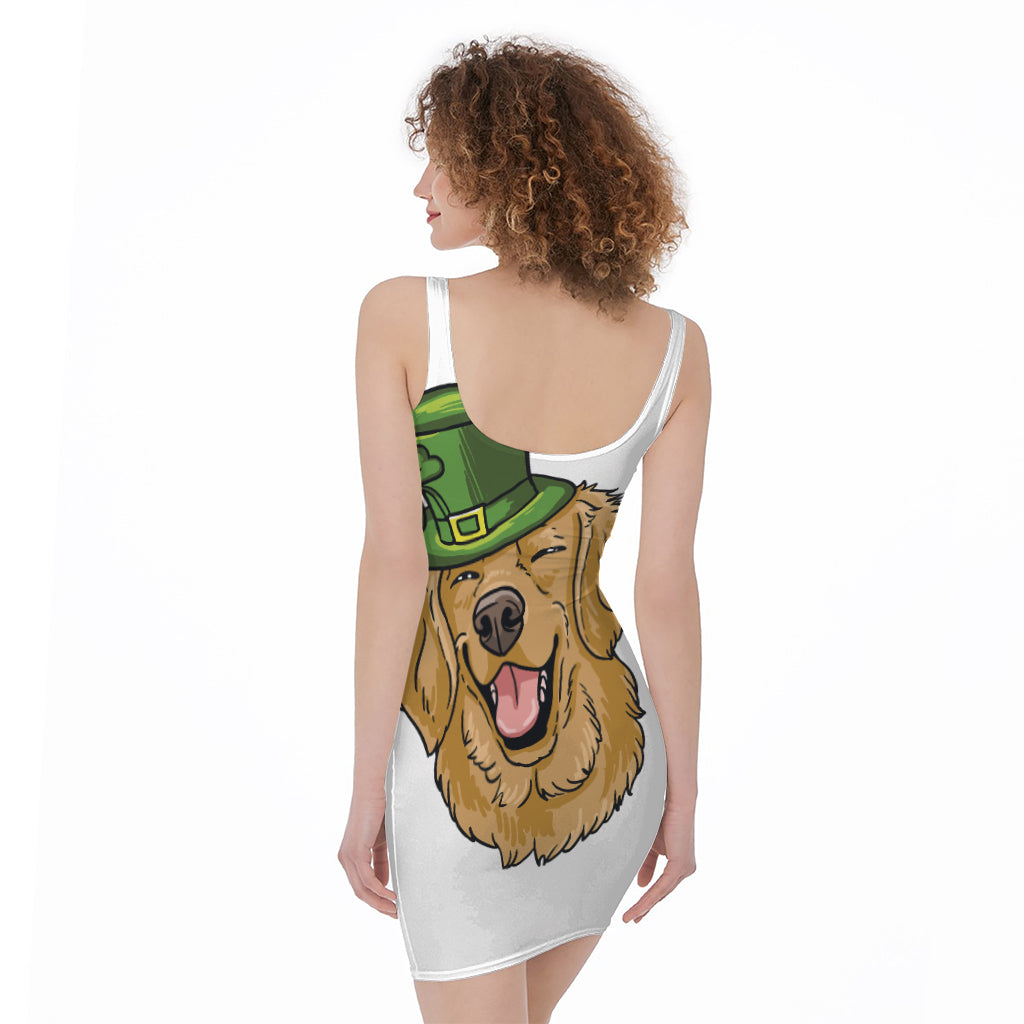 Patrick's Day Golden Retriever Print Sleeveless Bodycon Dress