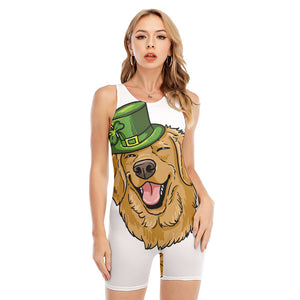 Patrick's Day Golden Retriever Print Sleeveless One Piece Swimsuit