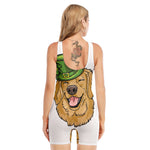 Patrick's Day Golden Retriever Print Sleeveless One Piece Swimsuit