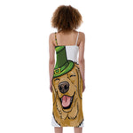 Patrick's Day Golden Retriever Print Slim Fit Midi Cami Dress