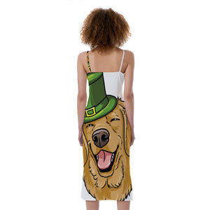 Patrick's Day Golden Retriever Print Slim Fit Midi Cami Dress