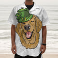 Patrick's Day Golden Retriever Print Textured Short Sleeve Shirt