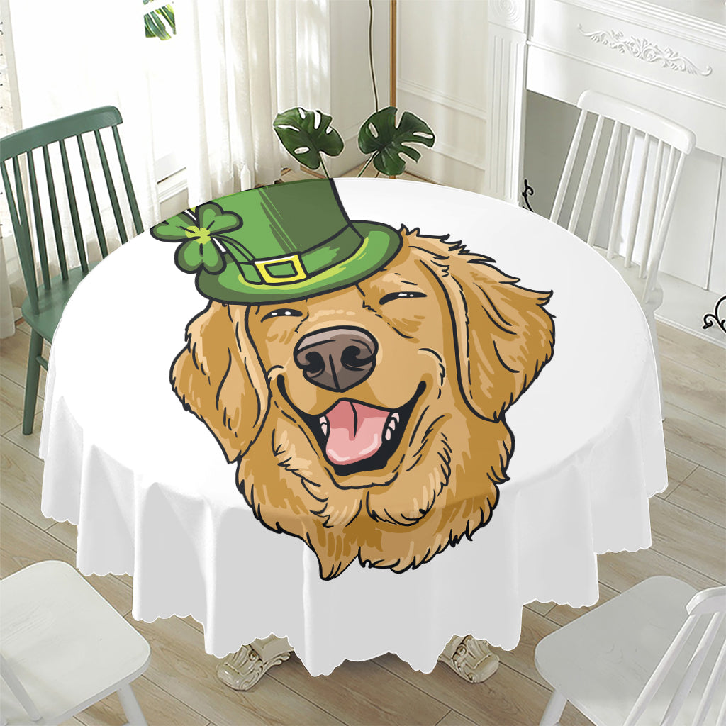 Patrick's Day Golden Retriever Print Waterproof Round Tablecloth