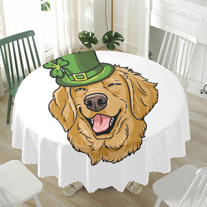 Patrick's Day Golden Retriever Print Waterproof Round Tablecloth