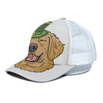 Patrick's Day Golden Retriever Print White Mesh Trucker Cap