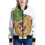 Patrick's Day Golden Retriever Print Women's Bomber Jacket