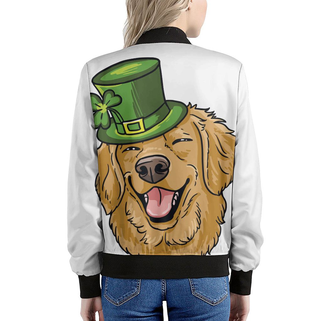 Patrick's Day Golden Retriever Print Women's Bomber Jacket