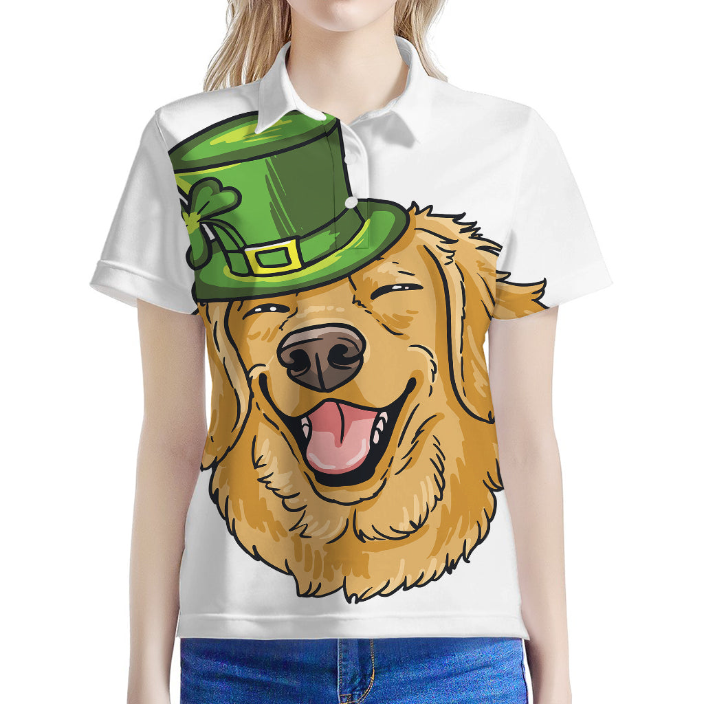 Patrick's Day Golden Retriever Print Women's Polo Shirt