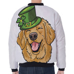 Patrick's Day Golden Retriever Print Zip Sleeve Bomber Jacket