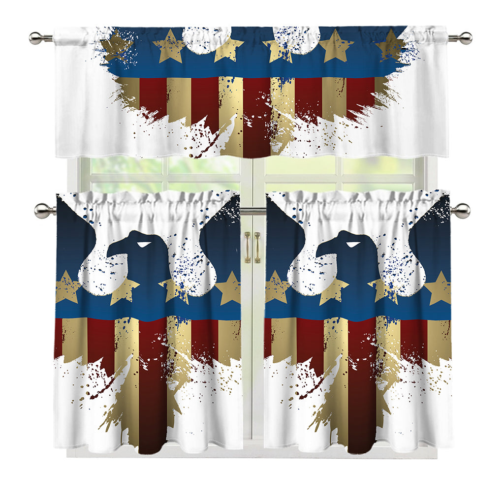 Patriotic American Eagle Print 3 Piece Kitchen Curtains