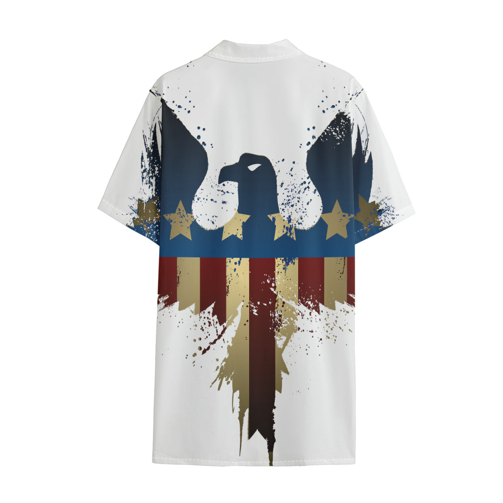 Patriotic American Eagle Print Cotton Hawaiian Shirt