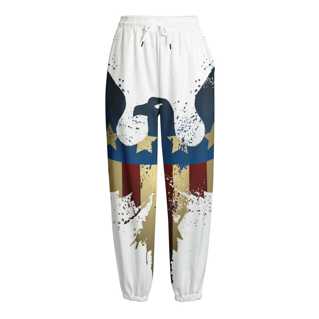 Patriotic American Eagle Print Fleece Lined Knit Pants