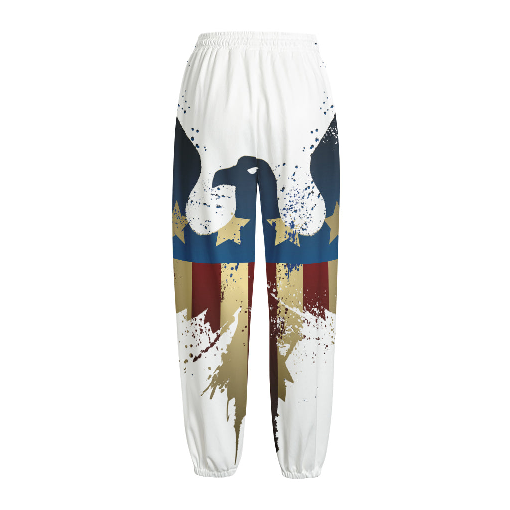 Patriotic American Eagle Print Fleece Lined Knit Pants
