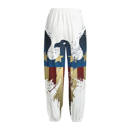 Patriotic American Eagle Print Fleece Lined Knit Pants