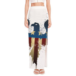 Patriotic American Eagle Print High Slit Maxi Skirt