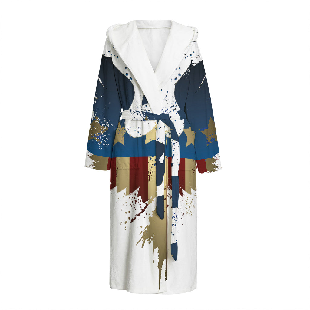 Patriotic American Eagle Print Hooded Bathrobe
