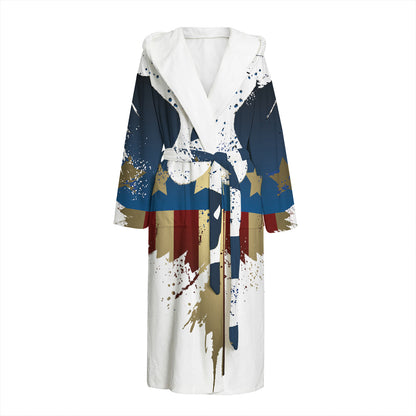 Patriotic American Eagle Print Hooded Bathrobe