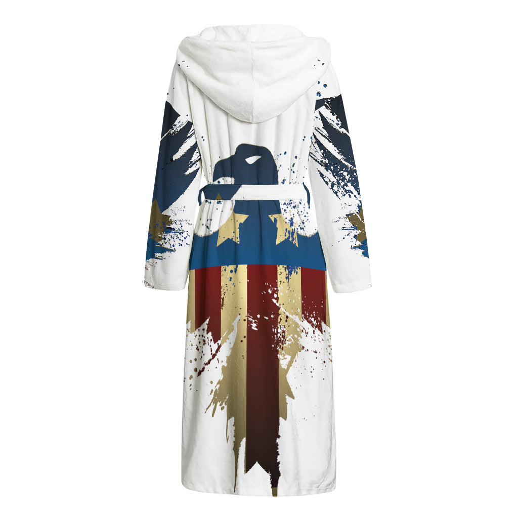 Patriotic American Eagle Print Hooded Bathrobe