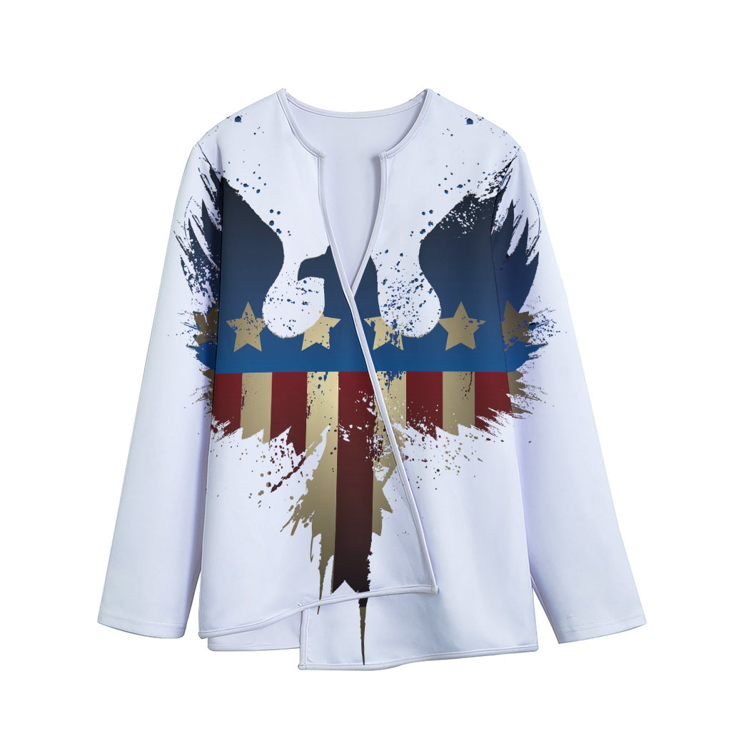 Patriotic American Eagle Print Long Sleeve Short Coat