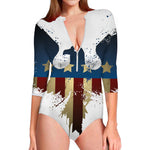 Patriotic American Eagle Print Long Sleeve Swimsuit