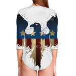 Patriotic American Eagle Print Long Sleeve Swimsuit