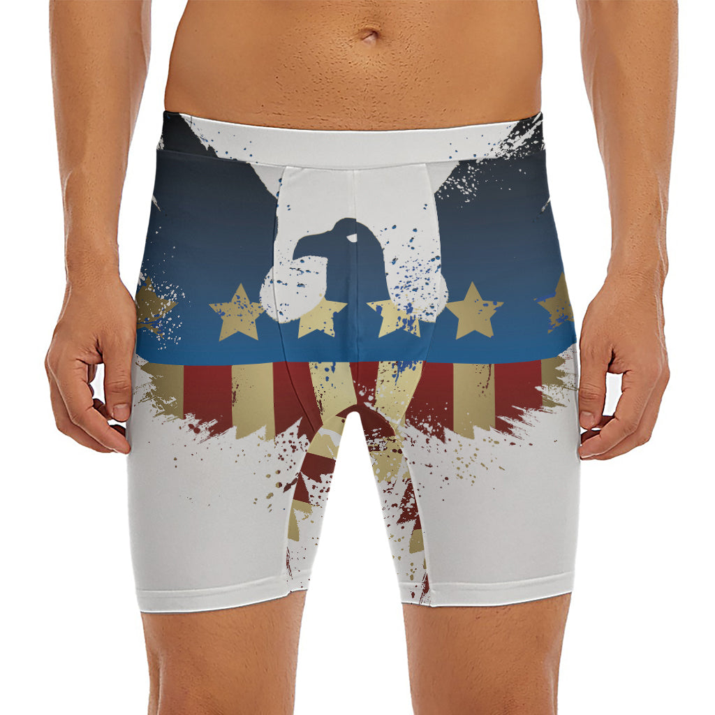 Patriotic American Eagle Print Men's Long Boxer Briefs