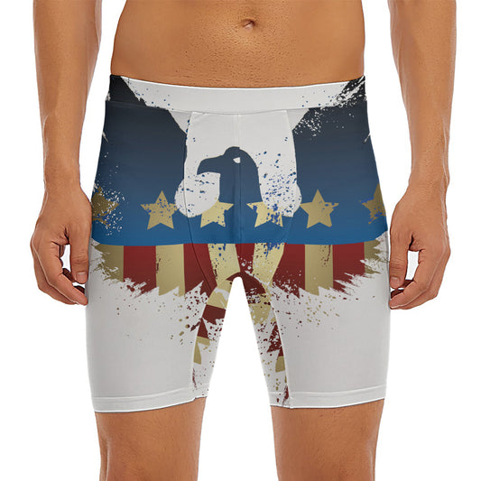 Patriotic American Eagle Print Men's Long Boxer Briefs