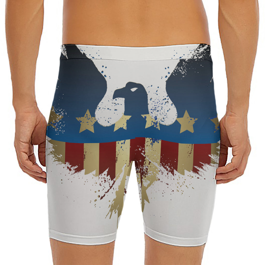 Patriotic American Eagle Print Men's Long Boxer Briefs