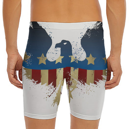 Patriotic American Eagle Print Men's Long Boxer Briefs