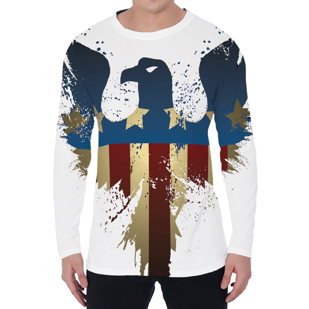 Patriotic American Eagle Print Men's Long Sleeve T-Shirt