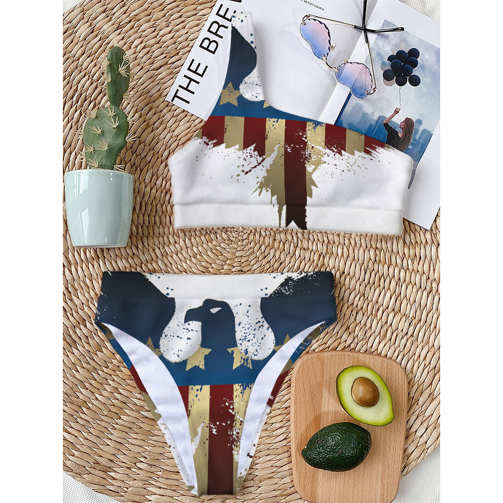 Patriotic American Eagle Print One Shoulder Bikini Top