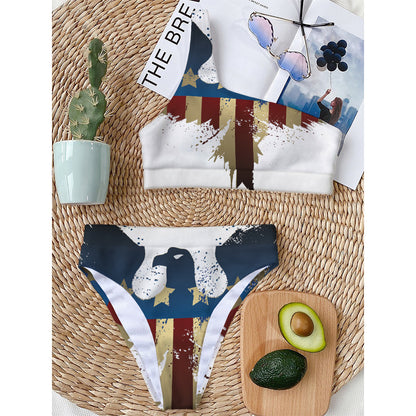 Patriotic American Eagle Print One Shoulder Bikini Top
