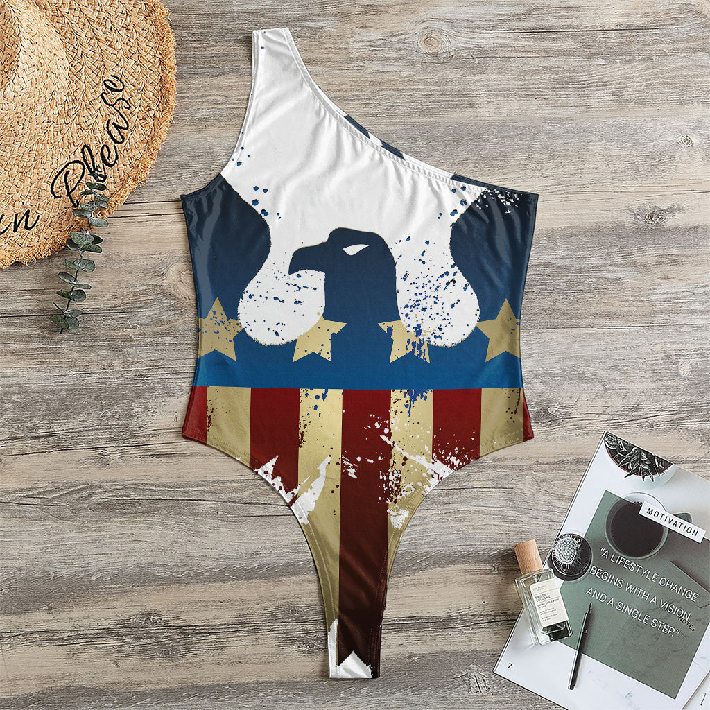 Patriotic American Eagle Print One Shoulder Bodysuit