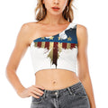 Patriotic American Eagle Print One Shoulder Crop Top