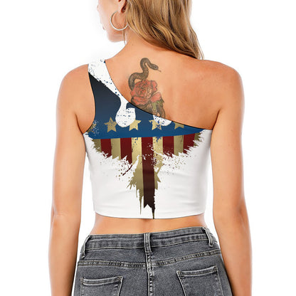 Patriotic American Eagle Print One Shoulder Crop Top