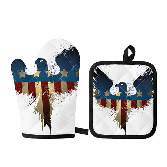 Patriotic American Eagle Print Oven Mitt And Pot Holder Set