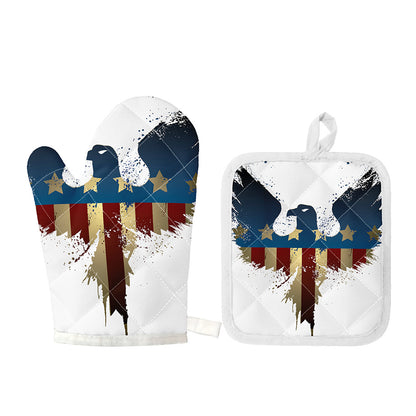 Patriotic American Eagle Print Oven Mitt And Pot Holder Set