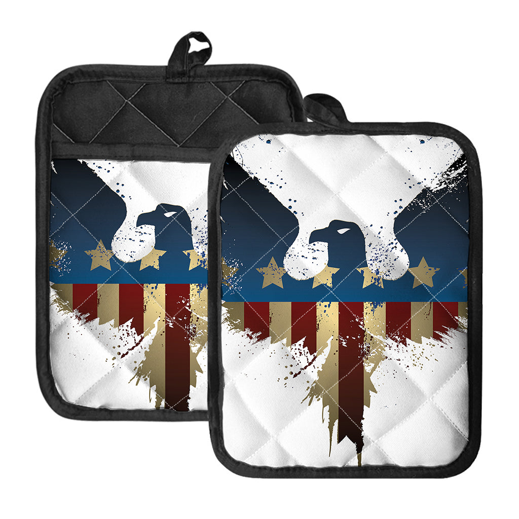Patriotic American Eagle Print Pot Holders With Pocket