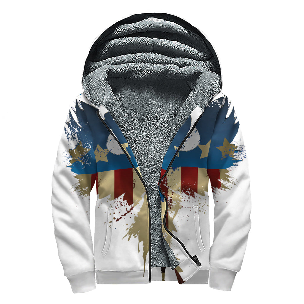 Patriotic American Eagle Print Sherpa Lined Zip Up Hoodie