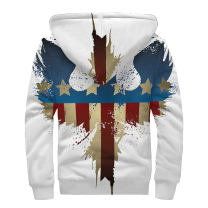 Patriotic American Eagle Print Sherpa Lined Zip Up Hoodie