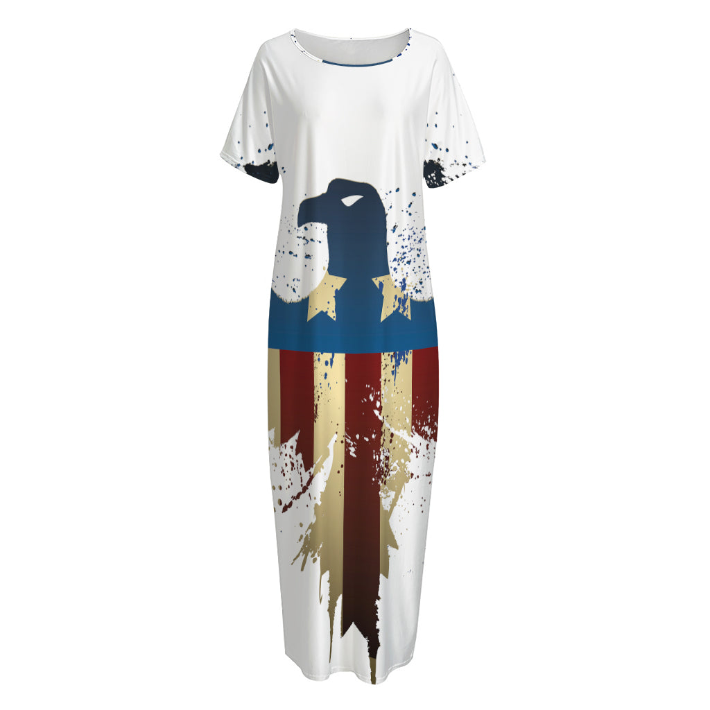 Patriotic American Eagle Print Short Sleeve Long Nightdress