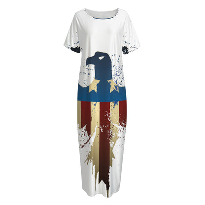 Patriotic American Eagle Print Short Sleeve Long Nightdress