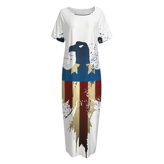 Patriotic American Eagle Print Short Sleeve Long Nightdress