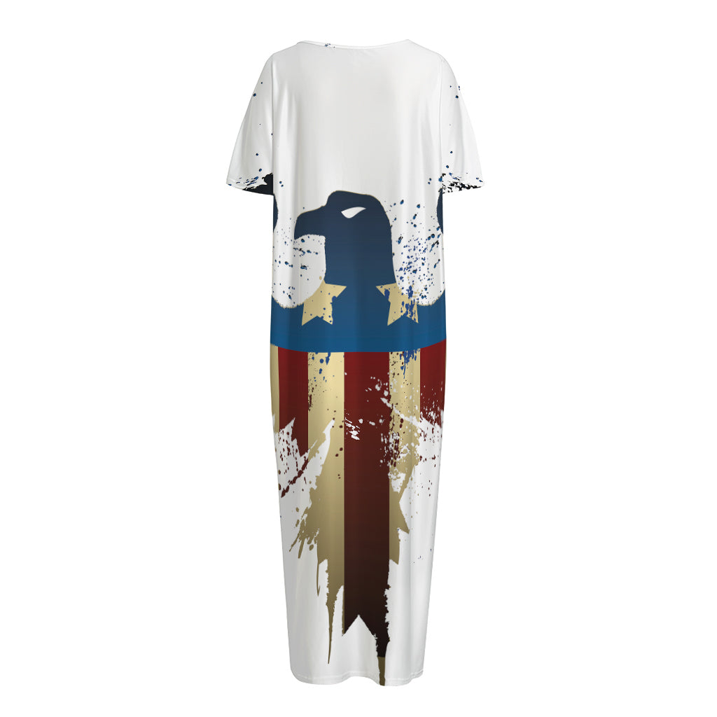 Patriotic American Eagle Print Short Sleeve Long Nightdress