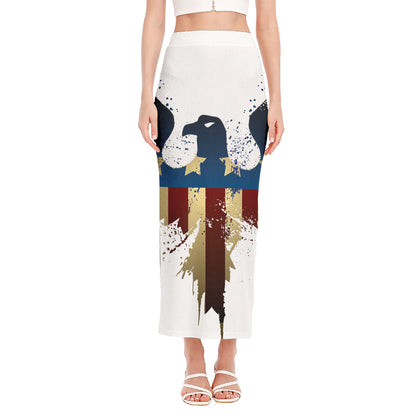 Patriotic American Eagle Print Side Slit Maxi Skirt