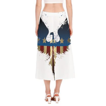 Patriotic American Eagle Print Side Slit Midi Skirt