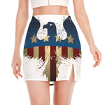 Patriotic American Eagle Print Side Slit Mini Skirt