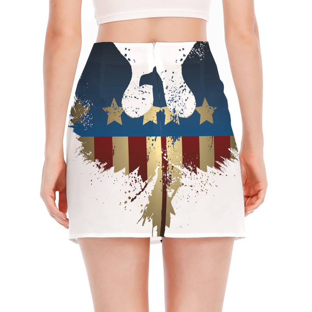Patriotic American Eagle Print Side Slit Mini Skirt